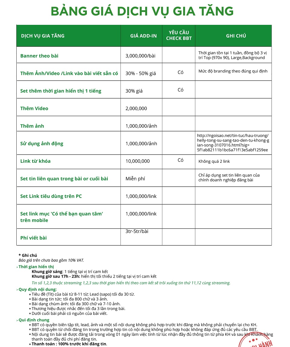 bảng báo giá ngoisao.net