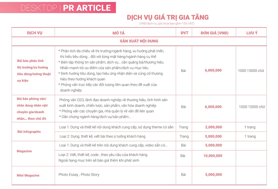 báo giá bài pr trên eva