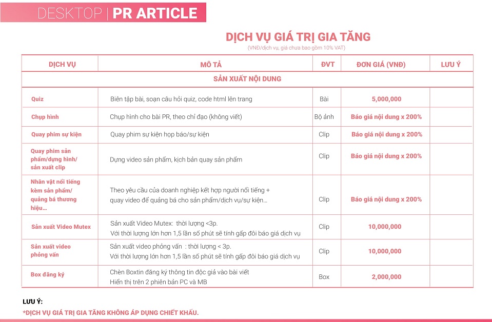 báo giá bài pr trên eva