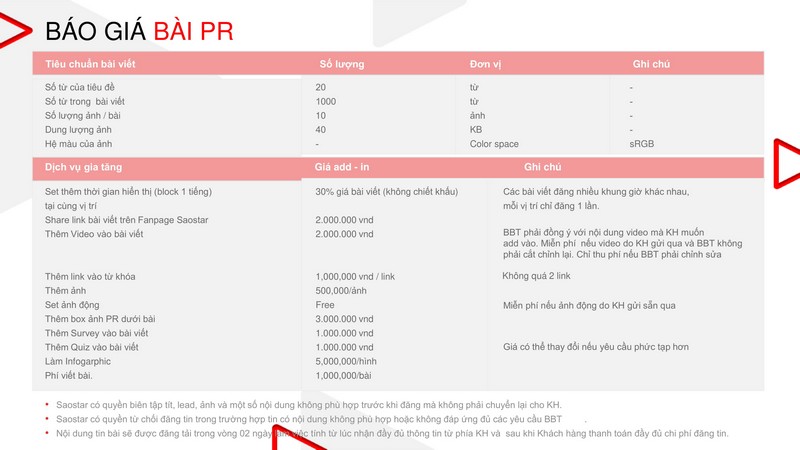 Báo giá quảng cáo SaoStar 5 Báo giá quảng cáo SaoStar