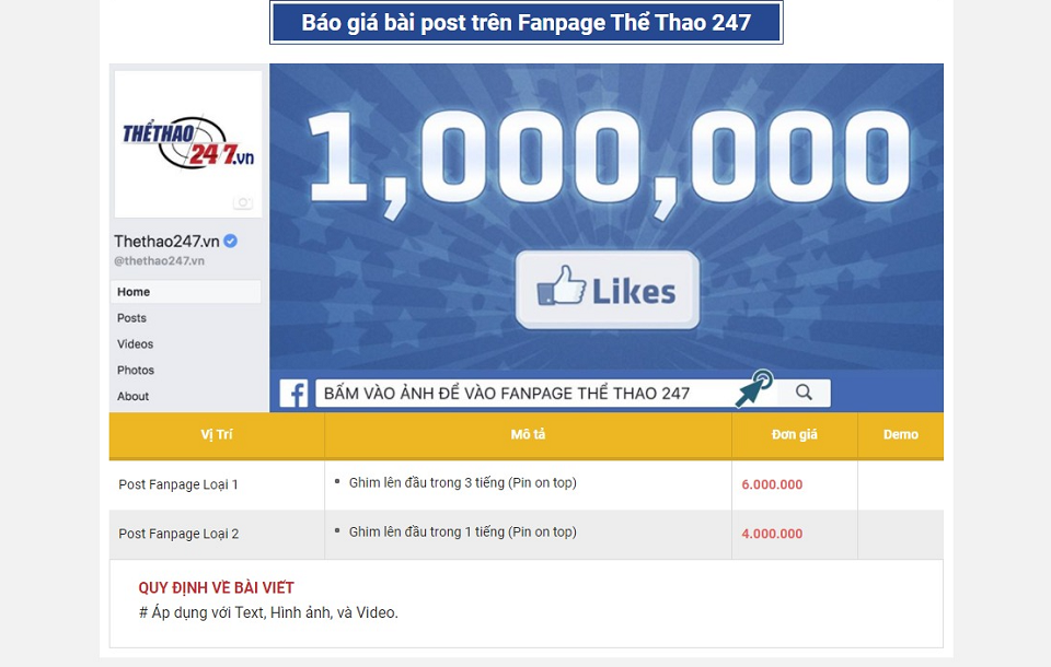 báo giá quảng cáo trên báo thethao247