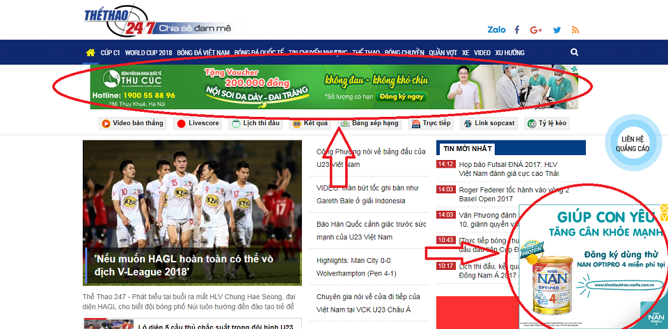 Quảng cáo trên báo Thể thao 24/7