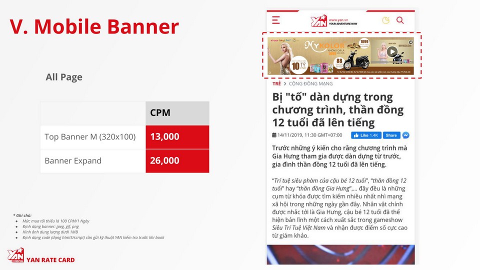 báo giá quảng cáo trên yan.vn