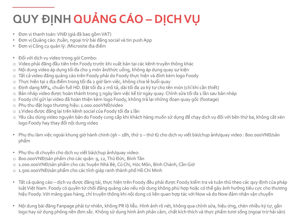 Bảng giá quảng cáo Foody 