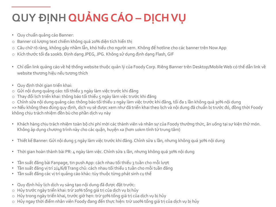 Bảng giá quảng cáo Foody