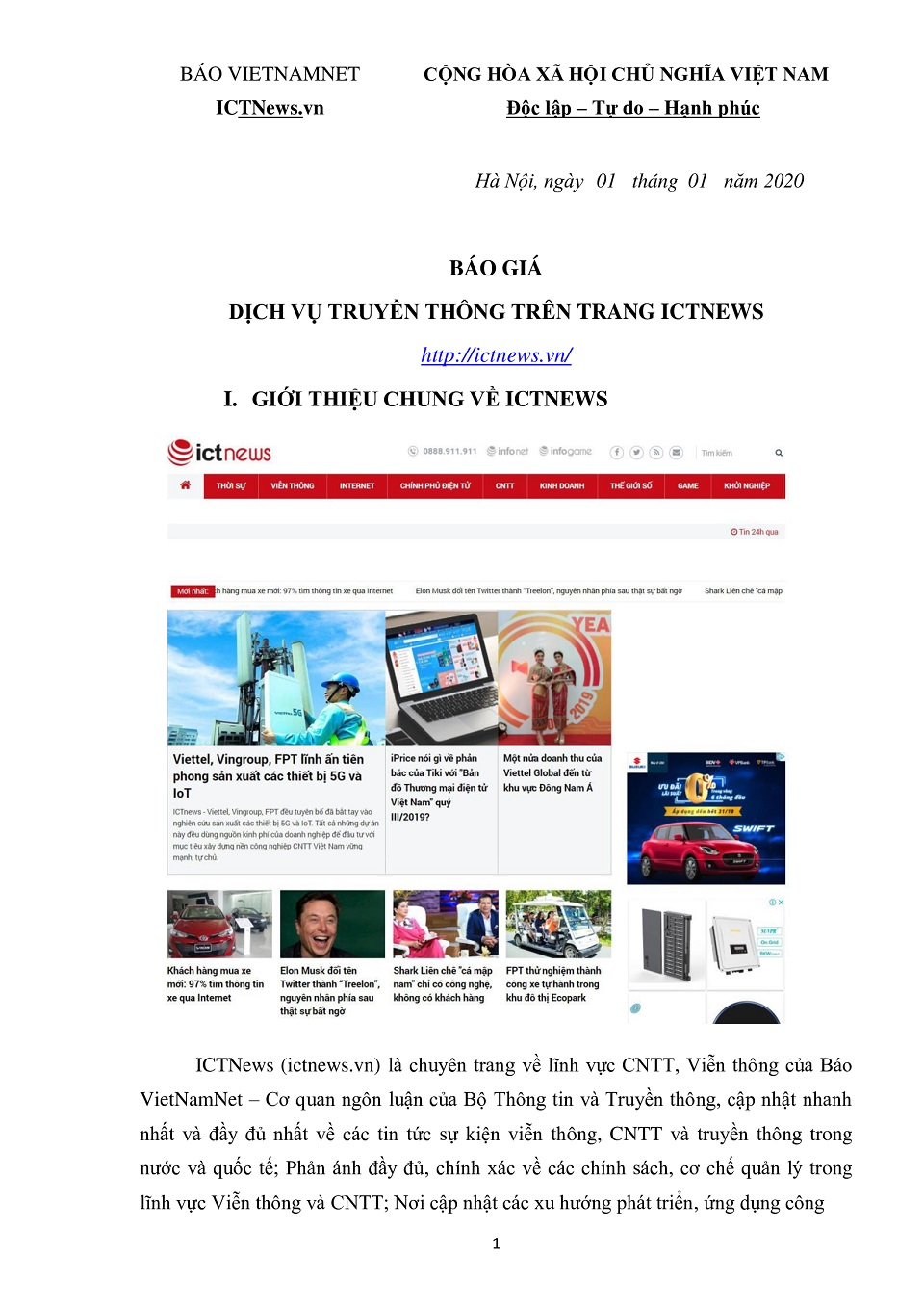 Báo giá quảng cáo ICTNews