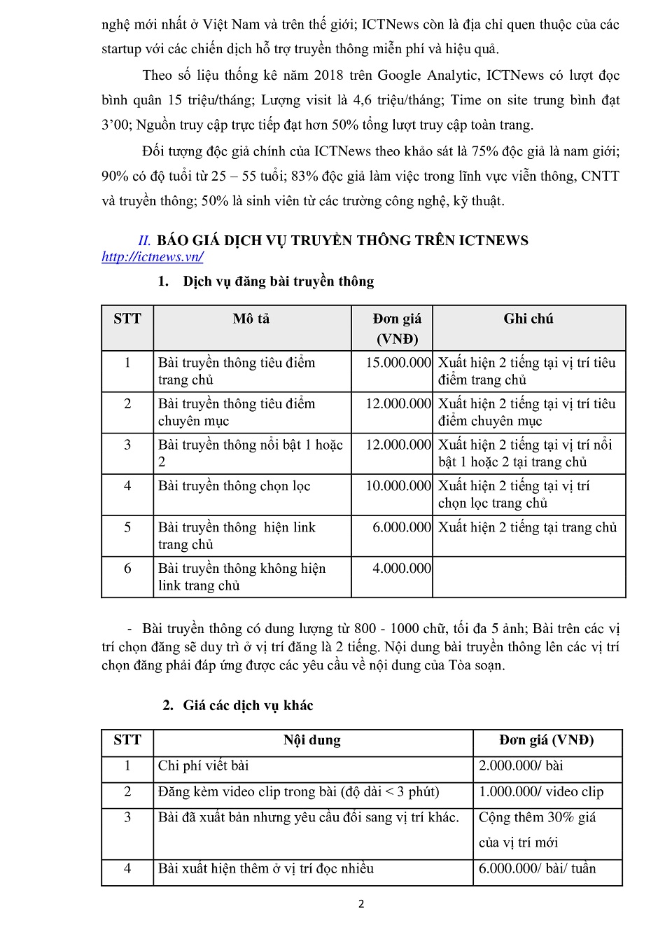 Báo giá quảng cáo ICTNews