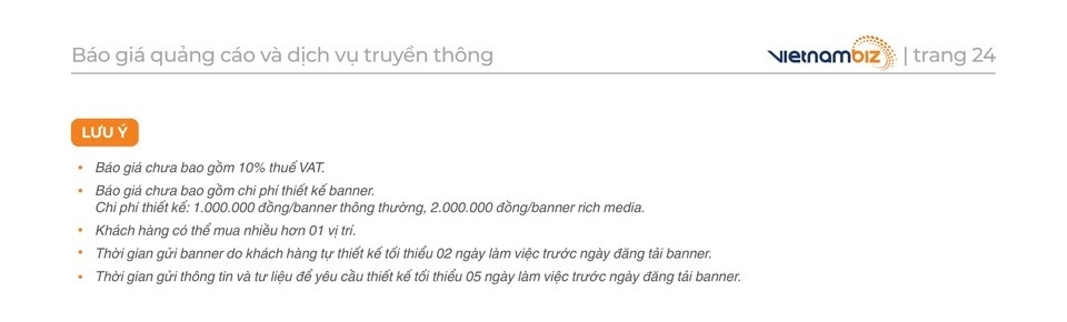 Báo giá quảng cáo trên báo điện tử Vietnambiz 
