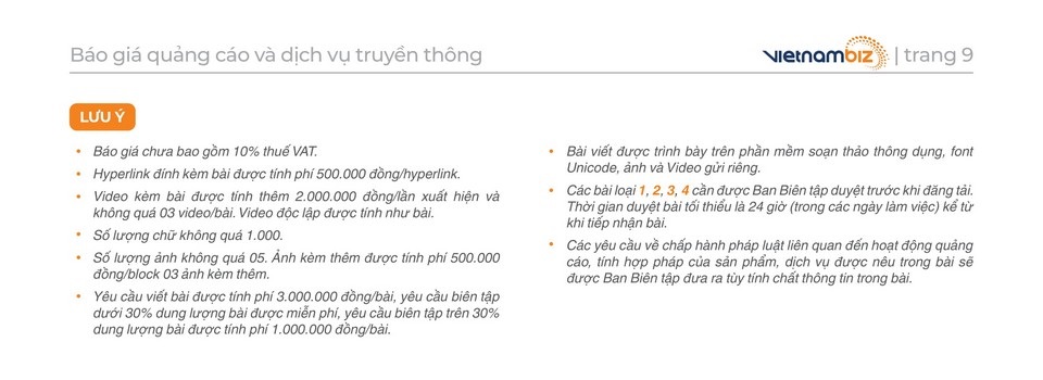 Báo giá quảng cáo trên báo điện tử Vietnambiz