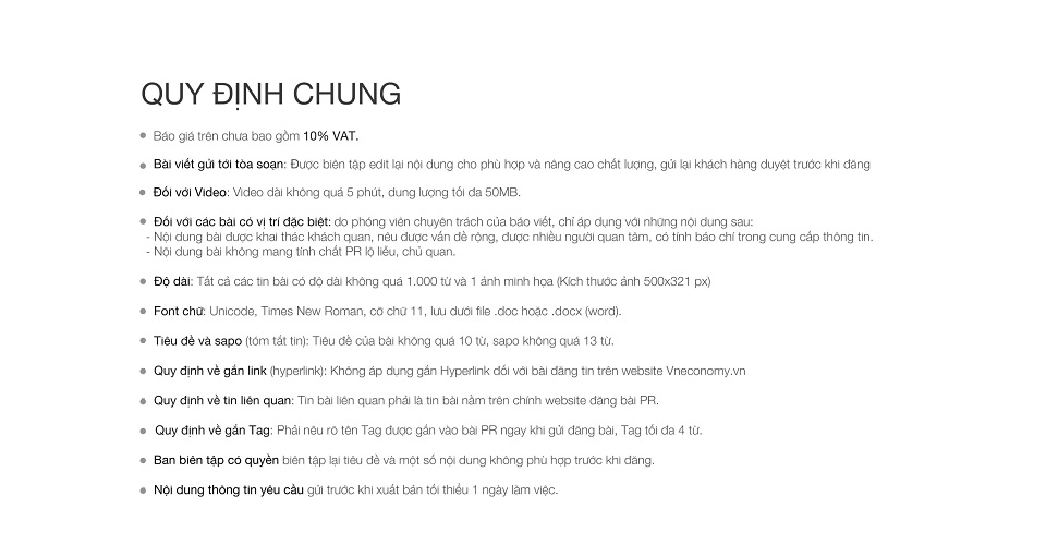 Báo giá quảng cáo trên vneconomy